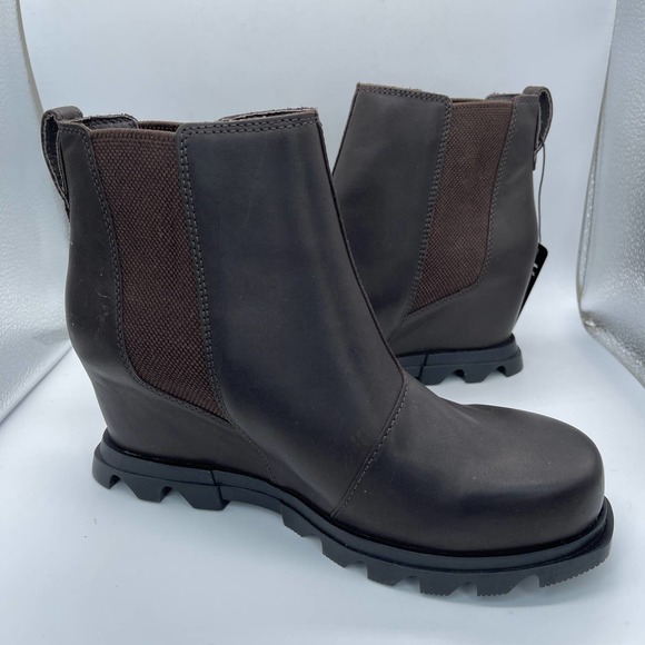 Sorel Joan of Arctic Wedge III Chelsea Womens Size 8.5 Brown Leather Boots New - Picture 3 of 13